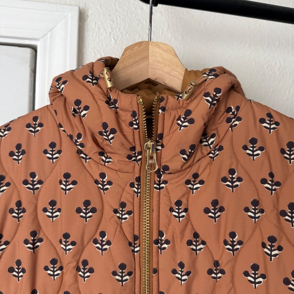 MAREA rust orange floral quilted puffer full zip up hooded lightweight coat - Picture 3 of 8